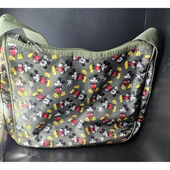 Disney Mickey Mouse Shoulder Bag/lunch Purse Olive Green All Over Print - Picture 1 of 9